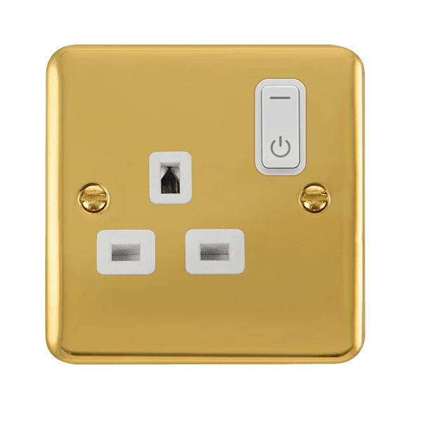 Track lighting with integrated LED driversClick Smart+ Ingot Deco+ 13A Single Gang RF Smart Socket in Brushed Brass & White