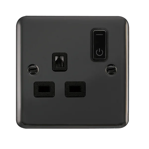 Track lighting with a decorative track designClick Smart+ Ingot Deco+ 13A Single Gang RF Smart Socket in Brushed Nickel & Black
