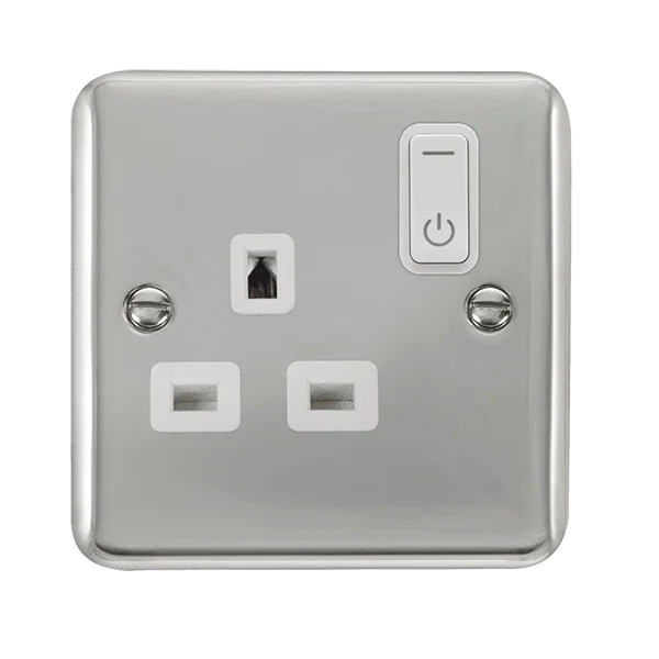 Track lighting for creating a moody atmosphereClick Smart+ Ingot Deco+ 13A Single Gang RF Smart Socket in Chrome & White