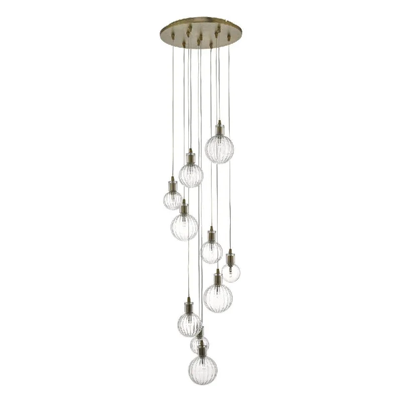 Track lighting with a brushed nickel finishDita 10lt Cluster Fitting Brass & Glass