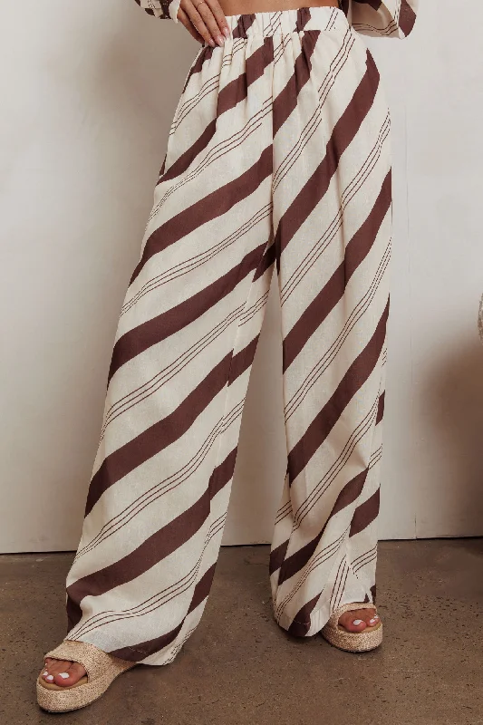 Alex Elastic Waist Striped Print Pant Cream/Cacao