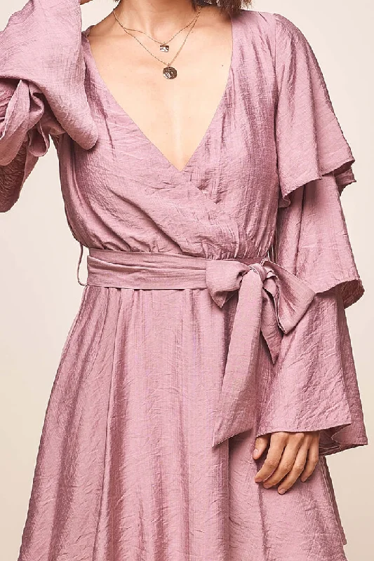 Bellini Tiered Ruffle Sleeve Dress Mauve