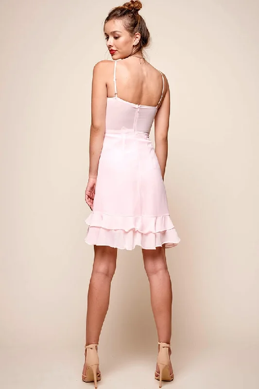 Bellisario Bow Front Ruffle Hem Dress Pink