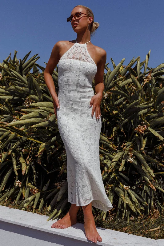 Bermuda Shores Crochet Maxi Dress White