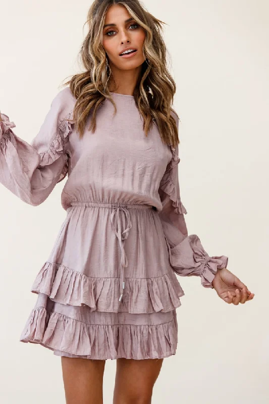 Best Wishes Long Sleeve Frill Detail Dress Blush