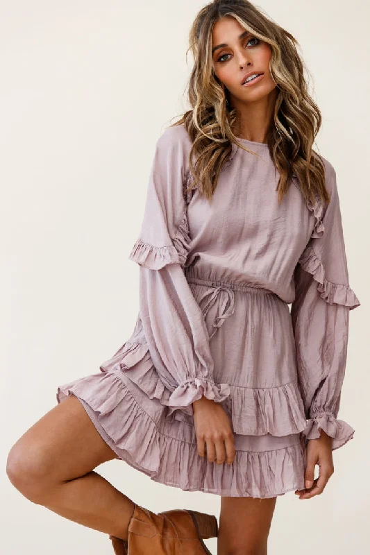 Best Wishes Long Sleeve Frill Detail Dress Blush