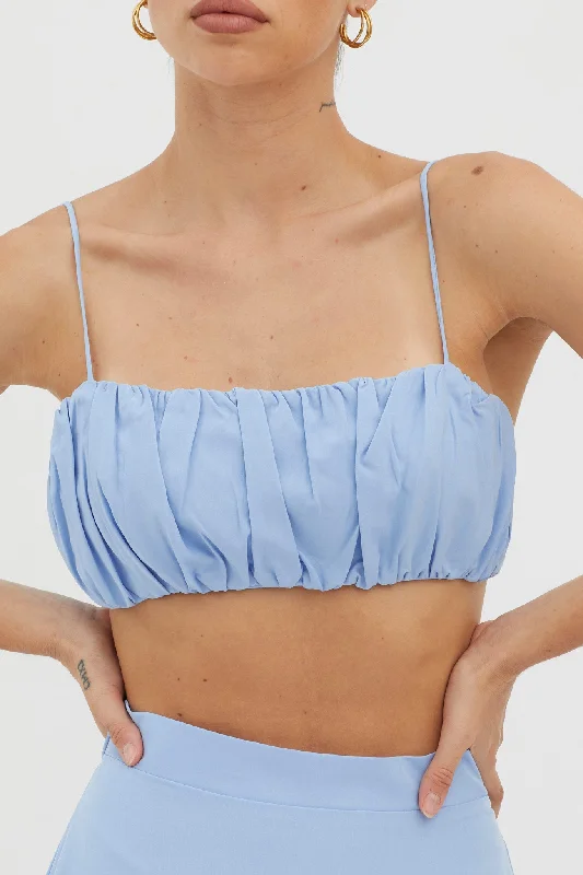 Bondi Gathered Crop Top Blue