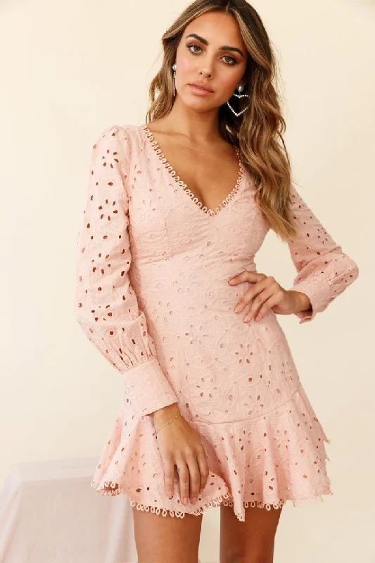 Camellia Open Back Cuff Sleeve Dress Anglaise Blush