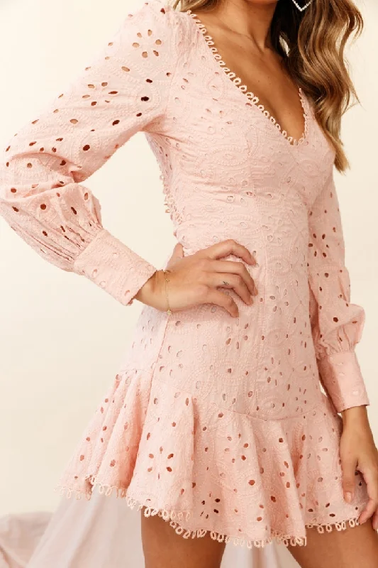 Camellia Open Back Cuff Sleeve Dress Anglaise Blush