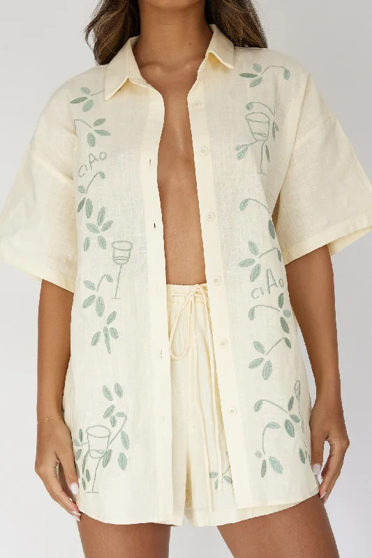 Ciao Ciao Embroidered Button-Up Shirt Butter