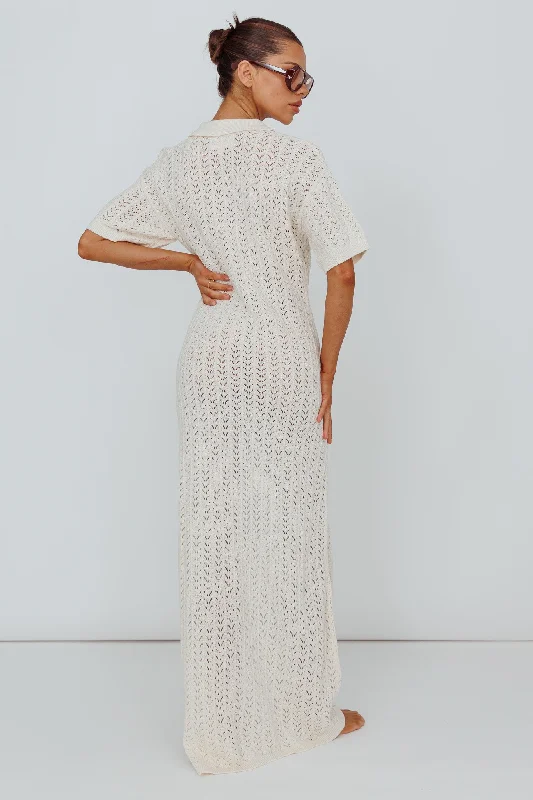 Clearwater Crochet Short Sleeve Maxi Dress White