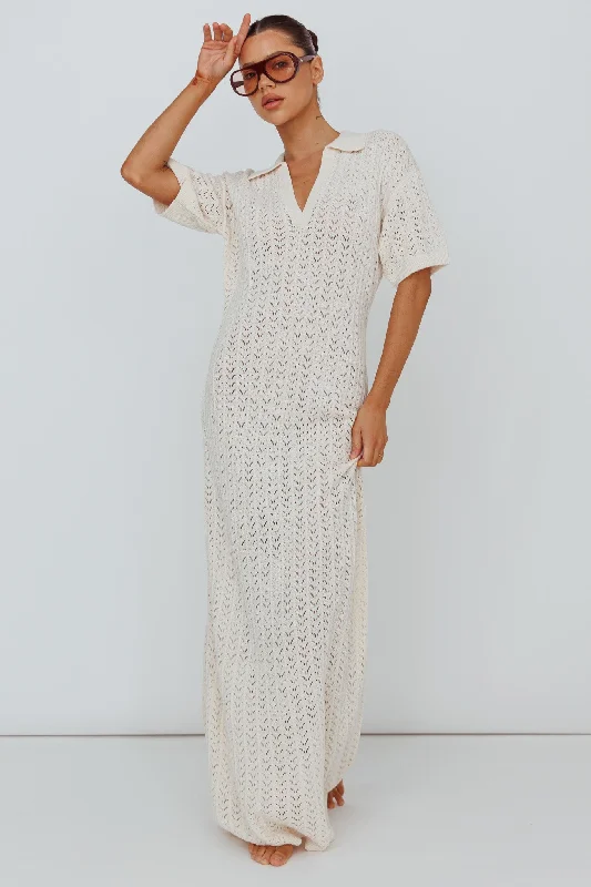 Clearwater Crochet Short Sleeve Maxi Dress White