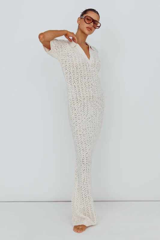 Clearwater Crochet Short Sleeve Maxi Dress White