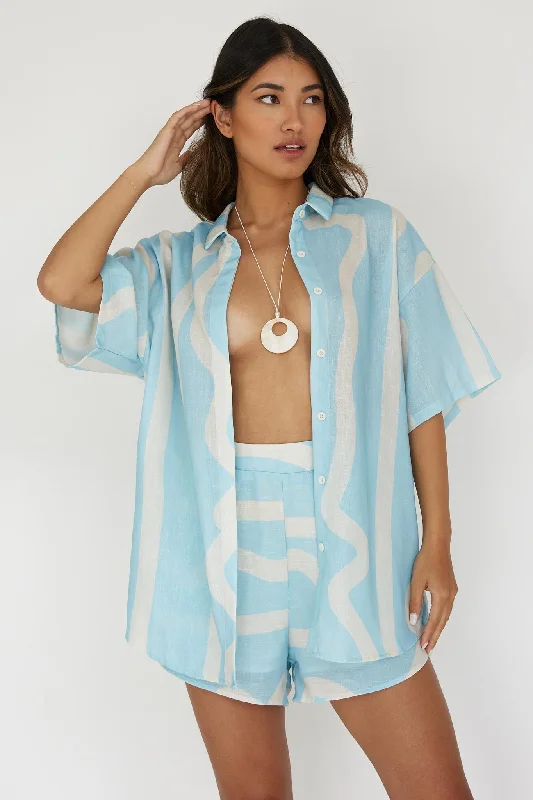 Cora Button-Up Shirt Print Baby Blue