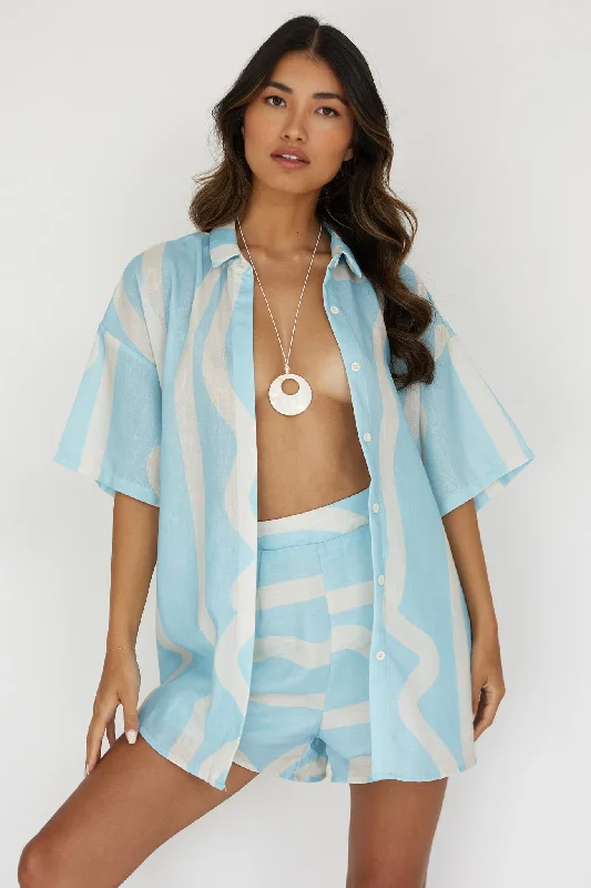 Cora Button-Up Shirt Print Baby Blue