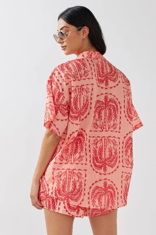 Cora Button-Up Shirt Print Red Salmon