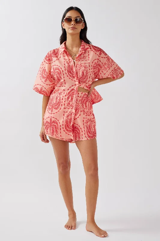 Cora Button-Up Shirt Print Red Salmon