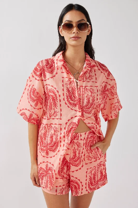 Cora Button-Up Shirt Print Red Salmon