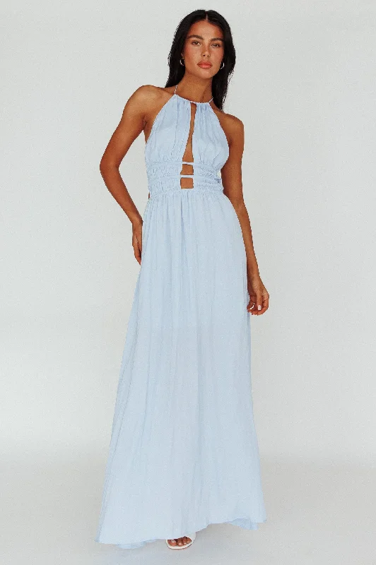 Cyndi Open Back Halterneck Maxi Dress Blue