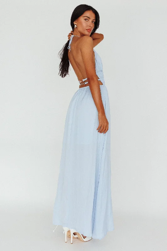 Cyndi Open Back Halterneck Maxi Dress Blue