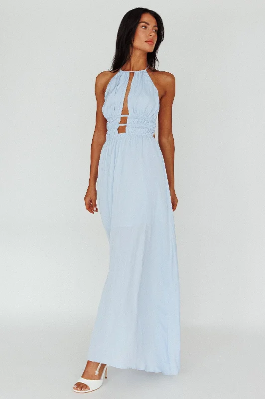 Cyndi Open Back Halterneck Maxi Dress Blue