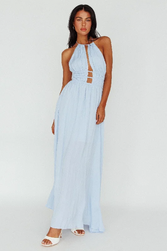 Cyndi Open Back Halterneck Maxi Dress Blue