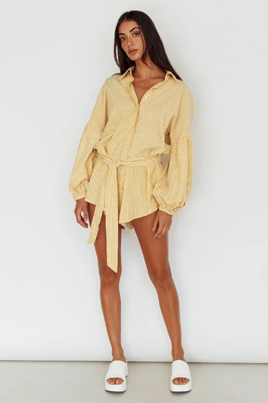 Daytona Beach Long Sleeve Shirt Romper Yellow Stripe