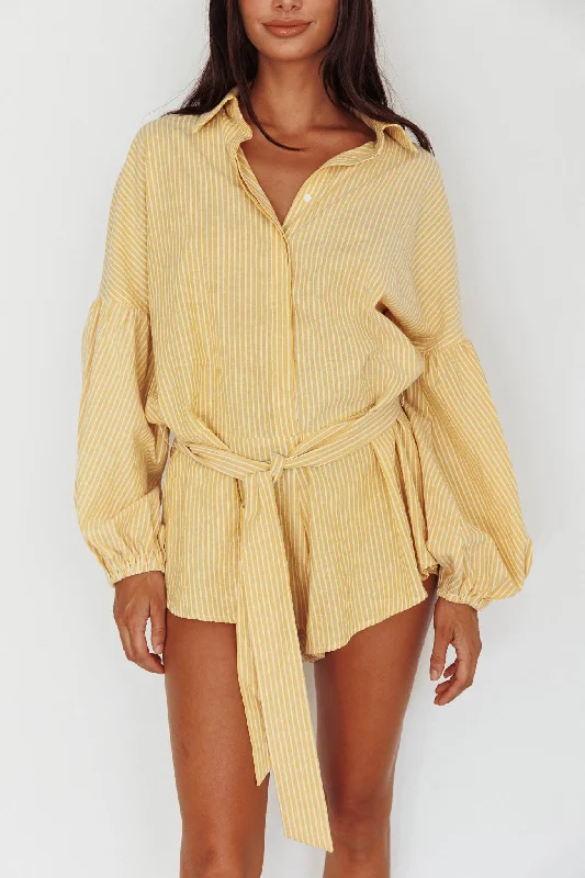 Daytona Beach Long Sleeve Shirt Romper Yellow Stripe