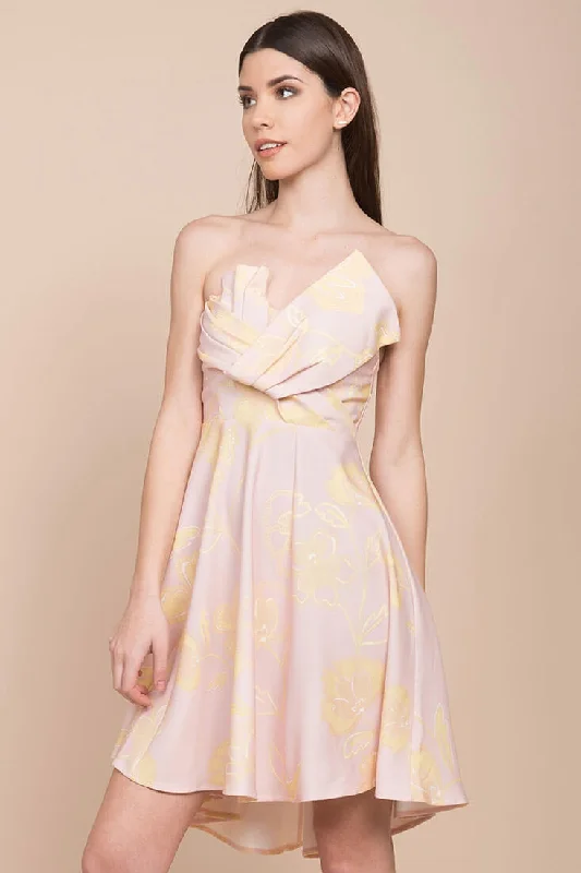 Elise Strapless Formal Dress Pink & Yellow