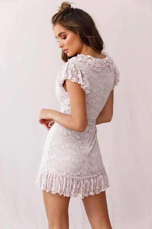 Florence Ruffle Trim Lace Dress Blush