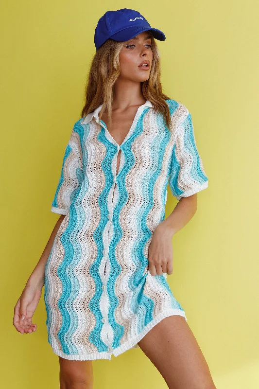 Glennon Crochet Shirt Dress Blue