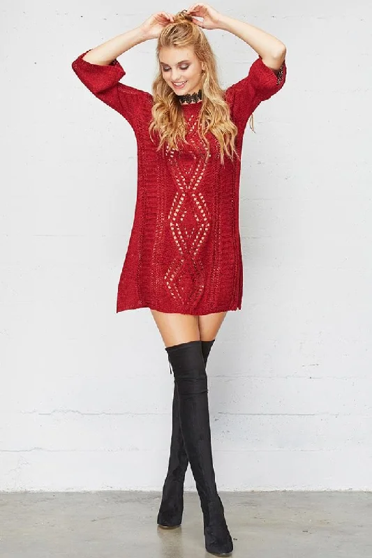 Hannah Classy Sweater Dress Red