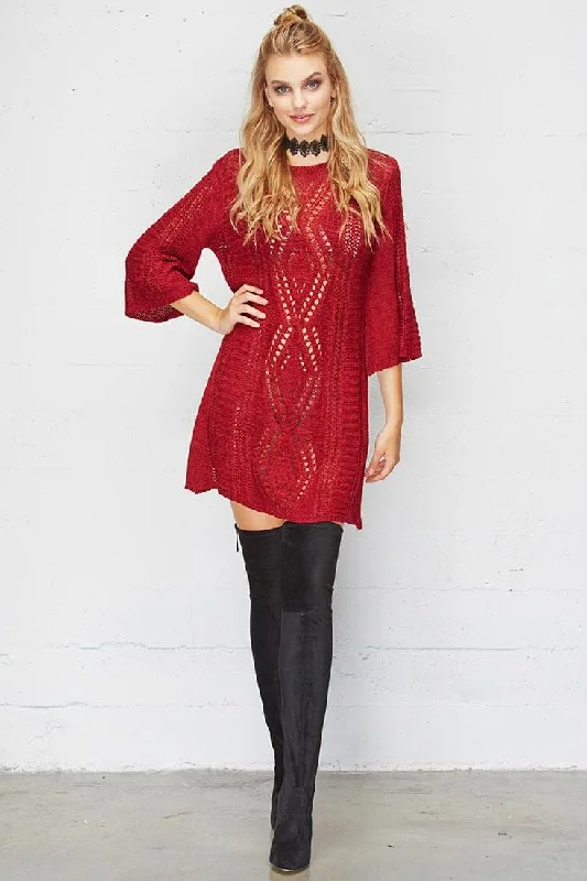 Hannah Classy Sweater Dress Red