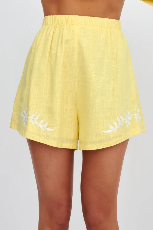 Jeni Embroidered Detail Shorts Yellow