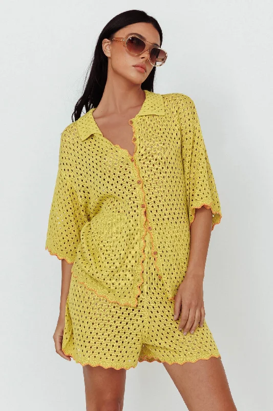 Just A Hunch Button Crochet Shirt Avocado/Pumpkin