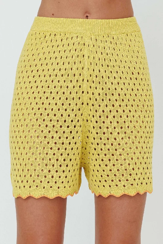 Just A Hunch Crochet Shorts Avocado/Pumpkin