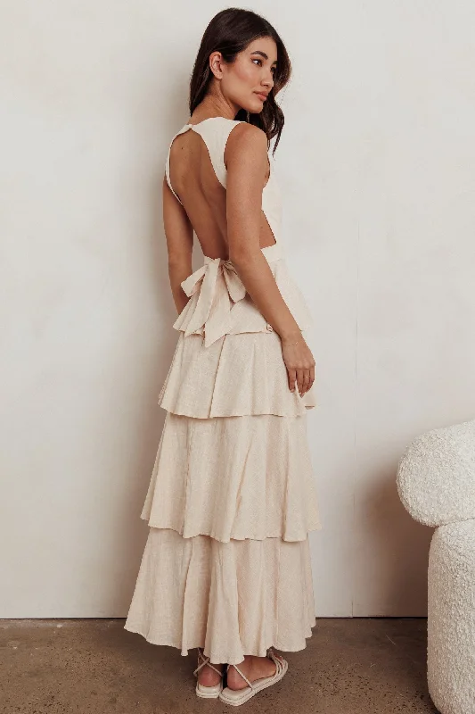 Just Perfect Tiered Ruffle Maxi Dress Oat