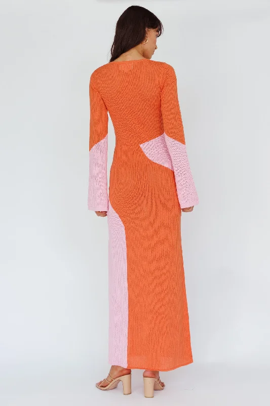 Karsen Long Sleeve Crochet Maxi Dress Orange