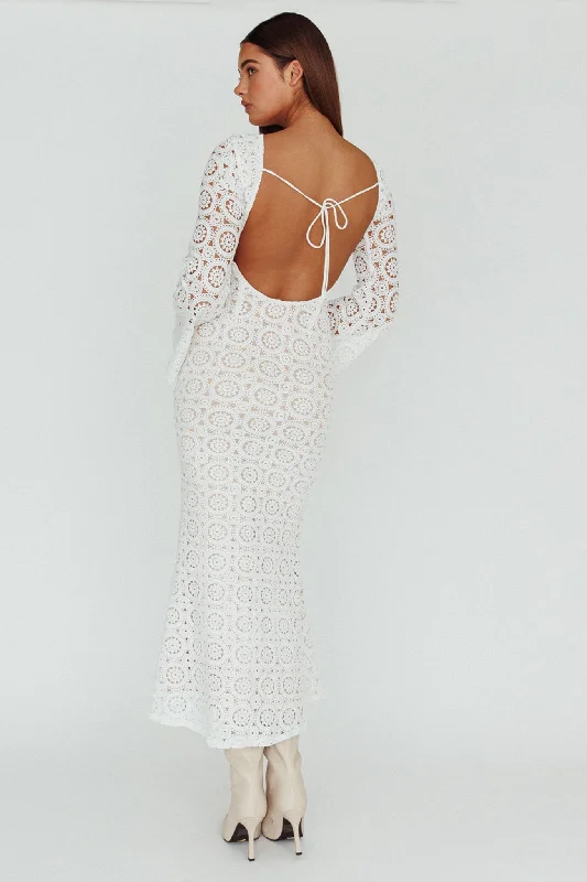 Kasia Long Sleeve Crochet Maxi Dress White