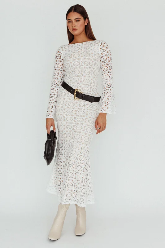 Kasia Long Sleeve Crochet Maxi Dress White