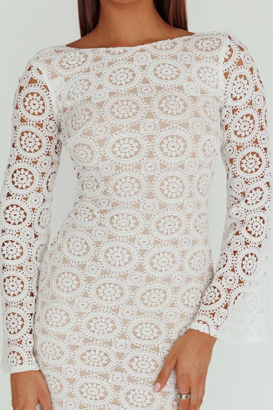 Kasia Long Sleeve Crochet Maxi Dress White