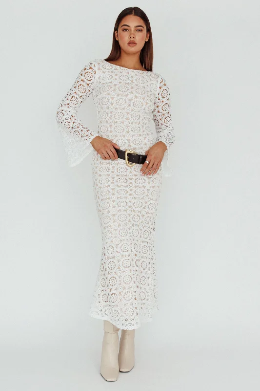 Kasia Long Sleeve Crochet Maxi Dress White