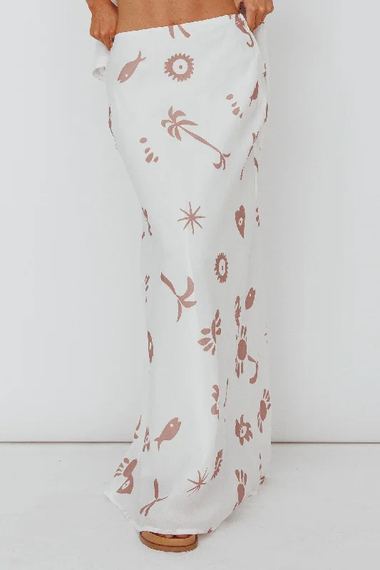 Light Aura Maxi Skirt Print White Tan