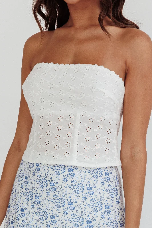 Maggie Eyelet Embroidery Strapless Top Ivory