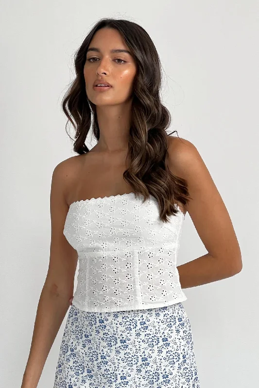 Maggie Eyelet Embroidery Strapless Top Ivory