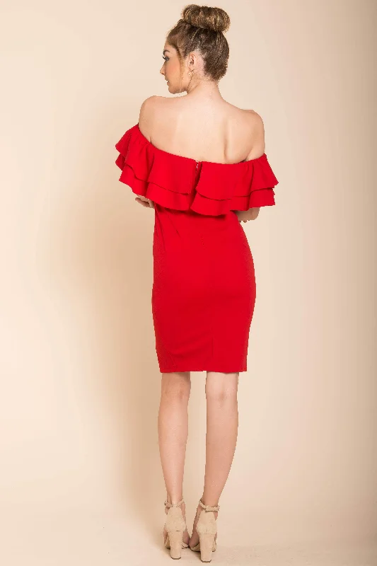 Manilla Ruffle Bodycon Dress Red