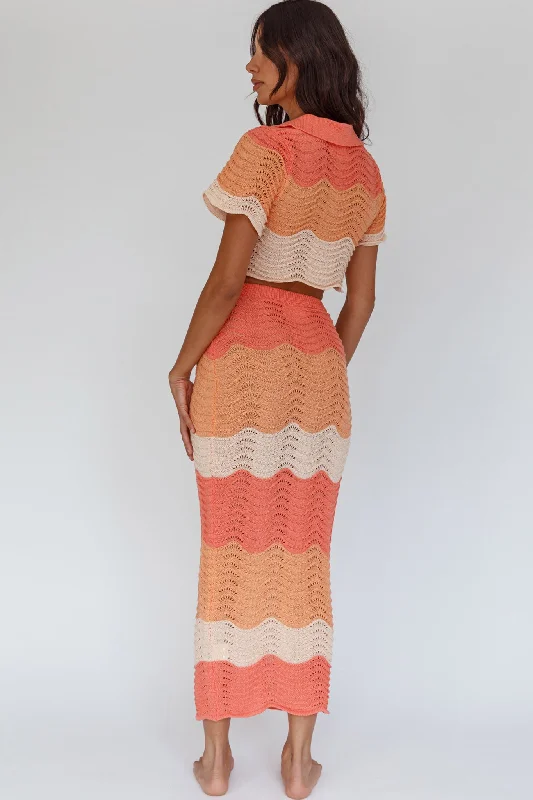 May Blooms Knit Maxi Skirt Tangerine