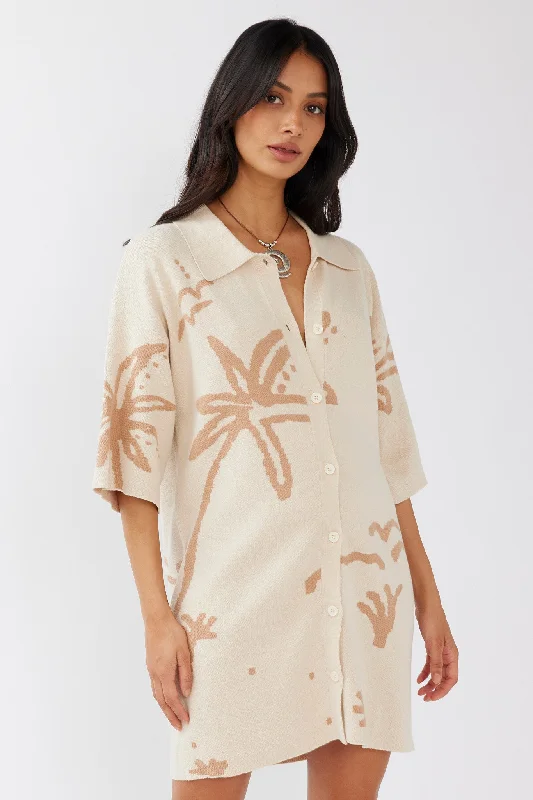 Nalani Button-Up Knit Dress Sand/Wood