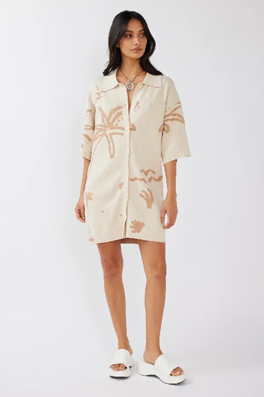 Nalani Button-Up Knit Dress Sand/Wood