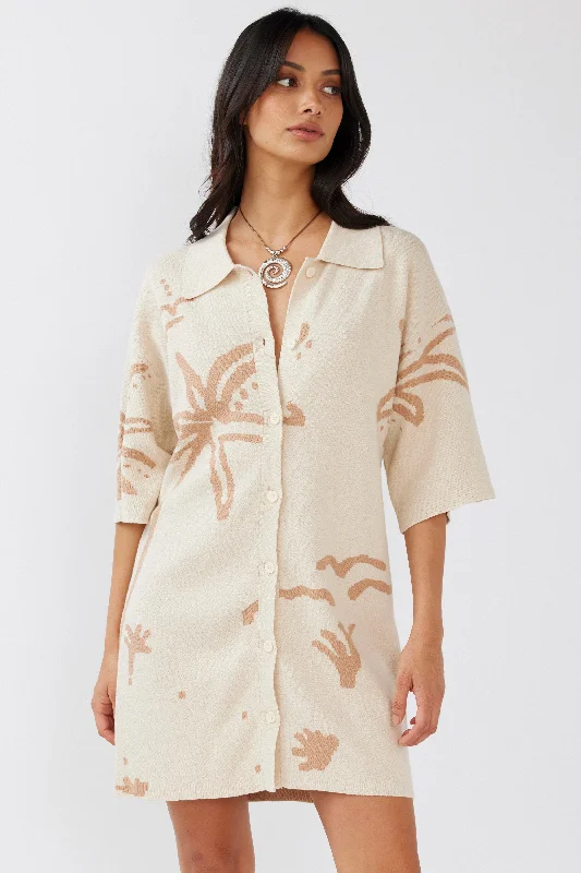 Nalani Button-Up Knit Dress Sand/Wood